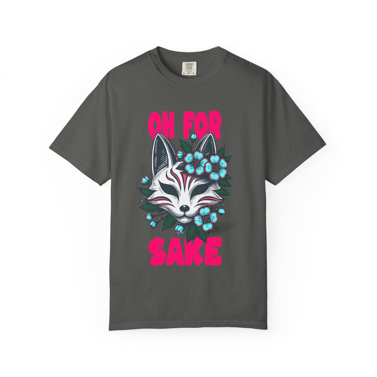 FPD - Oh For Sake Japanese Kitsune Fox Floral Streetwear Unisex Heavyweight Cotton T-Shirt, Sarcastic Anime Mask Graphic Tee