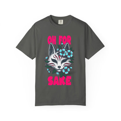 FPD - Oh For Sake Japanese Kitsune Fox Floral Streetwear Unisex Heavyweight Cotton T-Shirt, Sarcastic Anime Mask Graphic Tee