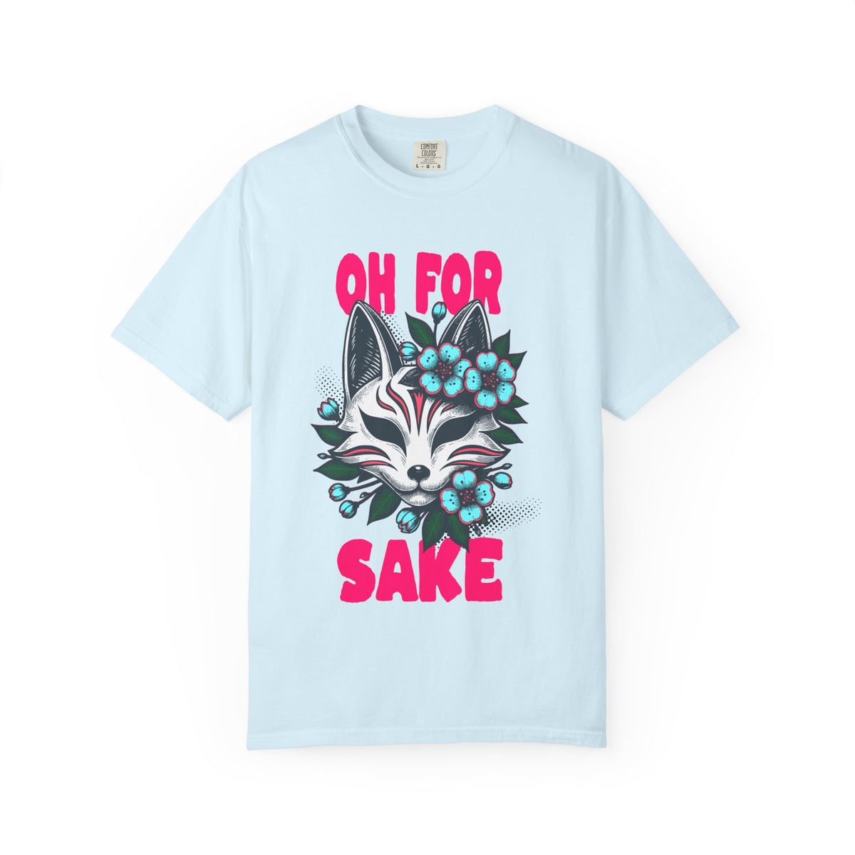 FPD - Oh For Sake Japanese Kitsune Fox Floral Streetwear Unisex Heavyweight Cotton T-Shirt, Sarcastic Anime Mask Graphic Tee