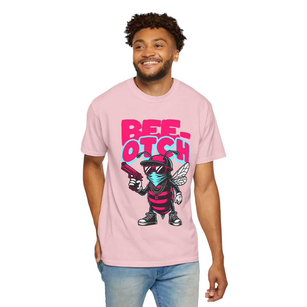 FPD - Bee-Otch Streetwear Graphic Tee – Funny Gangster Bee Unisex Heavyweight Cotton T-Shirt, Trendy Humorous Urban Apparel