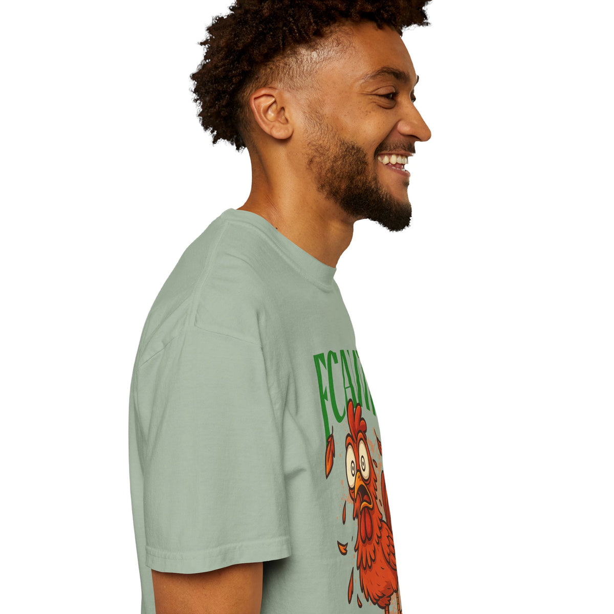 FPD - FCAWF Funny Panic Chicken Screaming Rooster Streetwear Unisex Heavyweight Cotton T-Shirt, Sarcastic Barnyard Animal Graphic Tee