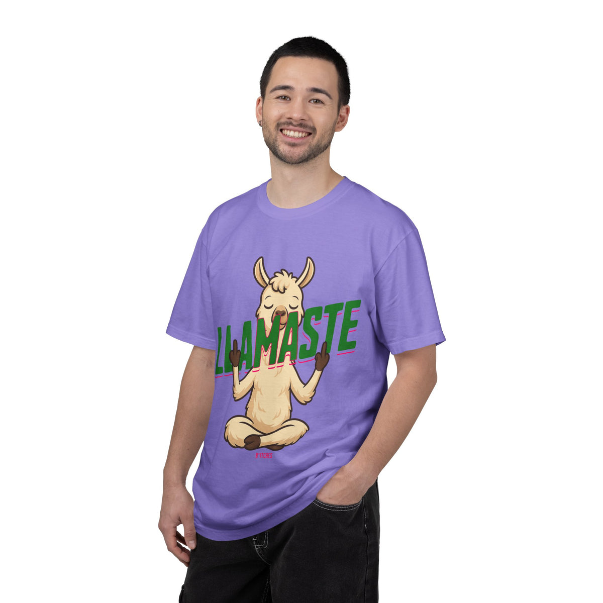 FPD - Llamaste B*itches Yoga Llama Funny Meditation Streetwear Unisex Heavyweight Cotton T-Shirt, Sarcastic Zen Animal Graphic Tee