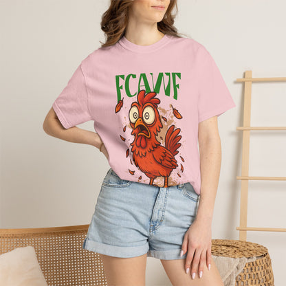 FPD - FCAWF Funny Panic Chicken Screaming Rooster Streetwear Unisex Heavyweight Cotton T-Shirt, Sarcastic Barnyard Animal Graphic Tee