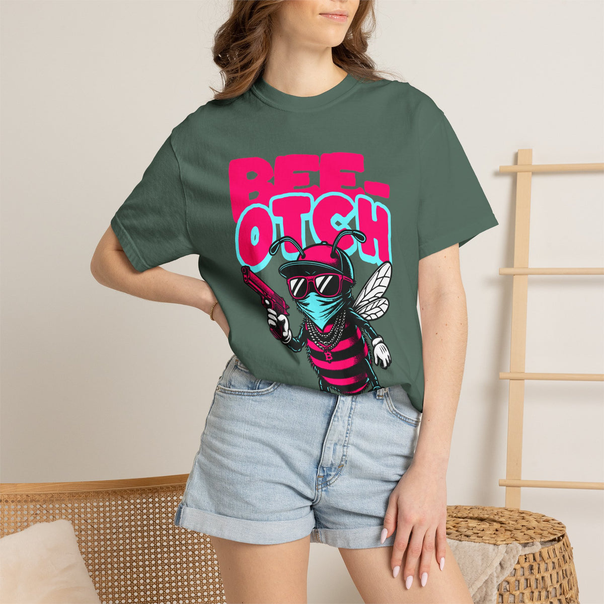 FPD - Bee-Otch Streetwear Graphic Tee – Funny Gangster Bee Unisex Heavyweight Cotton T-Shirt, Trendy Humorous Urban Apparel