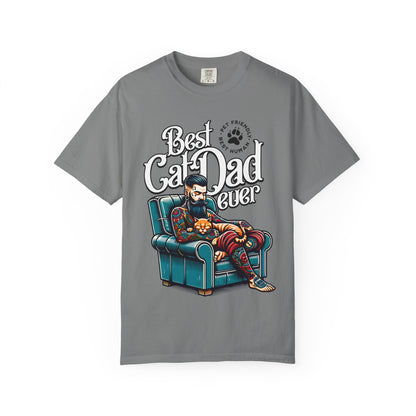 FPD - Best Cat Dad Ever T-Shirt | Tattooed Cat Dad In Armchair Graphic Tee | Funny Pet Lover Gift Shirt