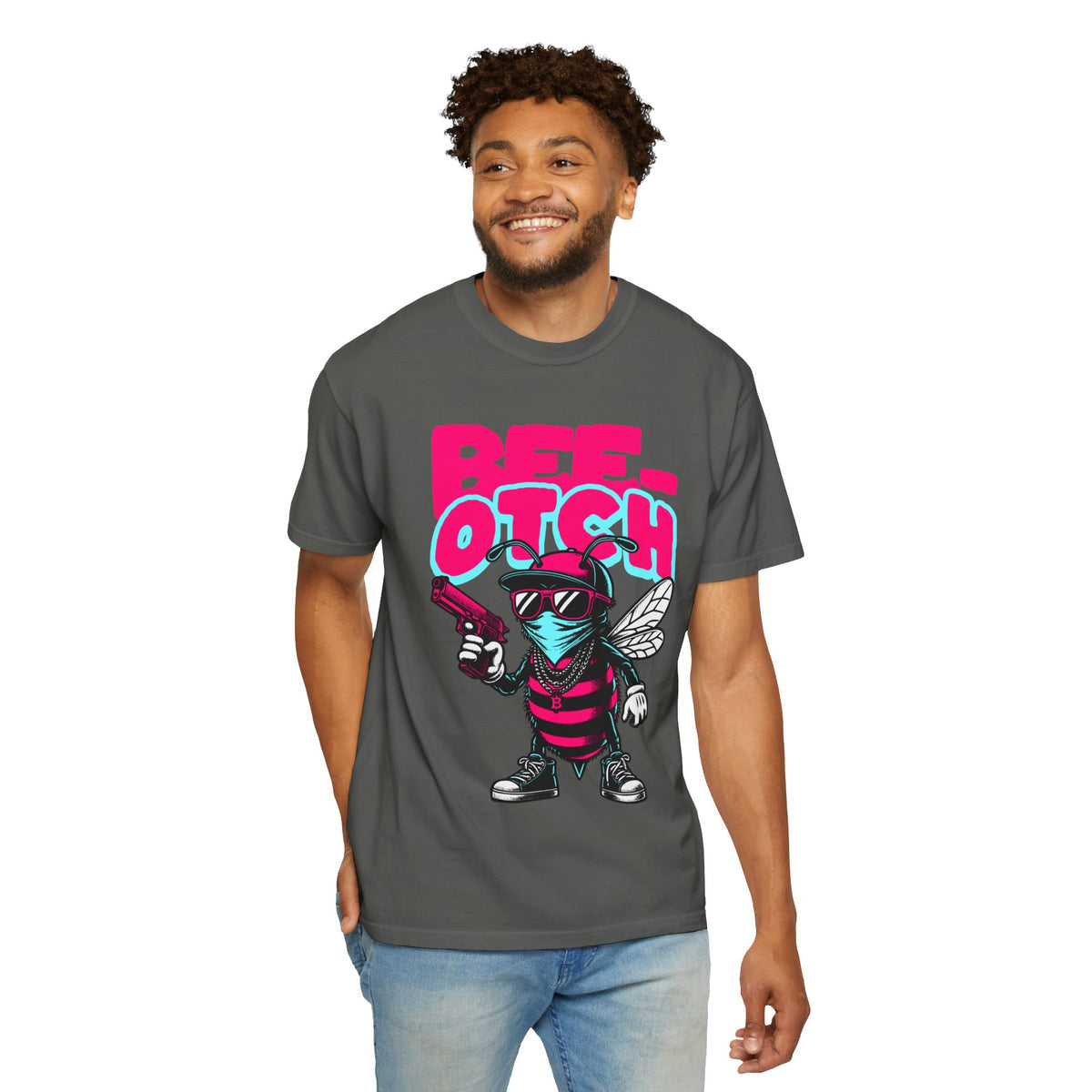 FPD - Bee-Otch Streetwear Graphic Tee – Funny Gangster Bee Unisex Heavyweight Cotton T-Shirt, Trendy Humorous Urban Apparel