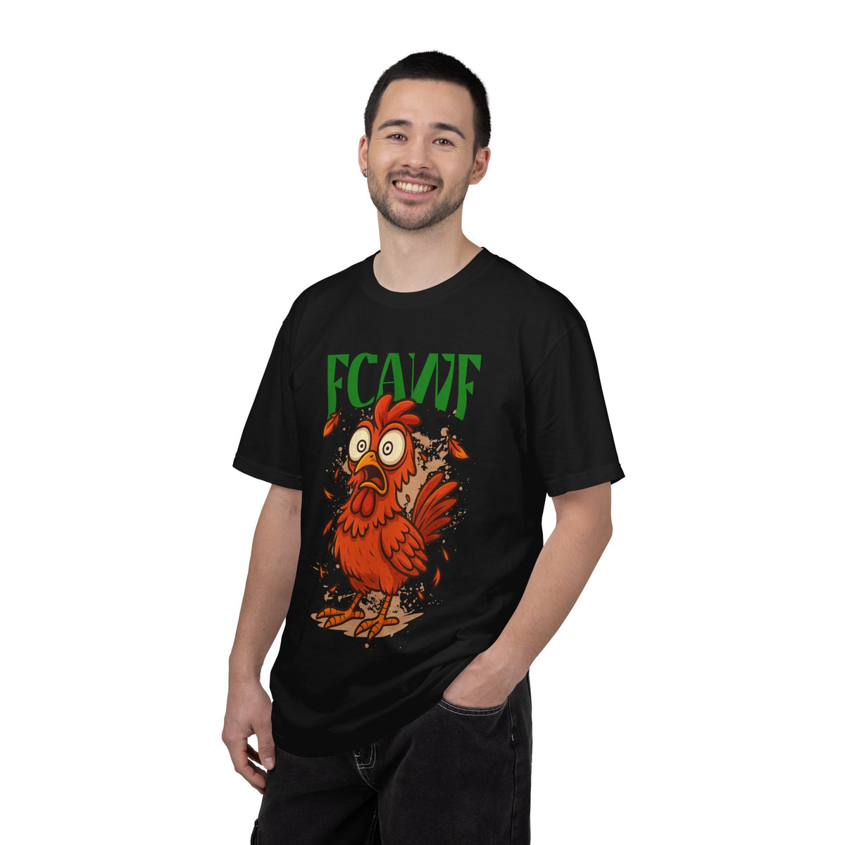 FPD - FCAWF Funny Panic Chicken Screaming Rooster Streetwear Unisex Heavyweight Cotton T-Shirt, Sarcastic Barnyard Animal Graphic Tee