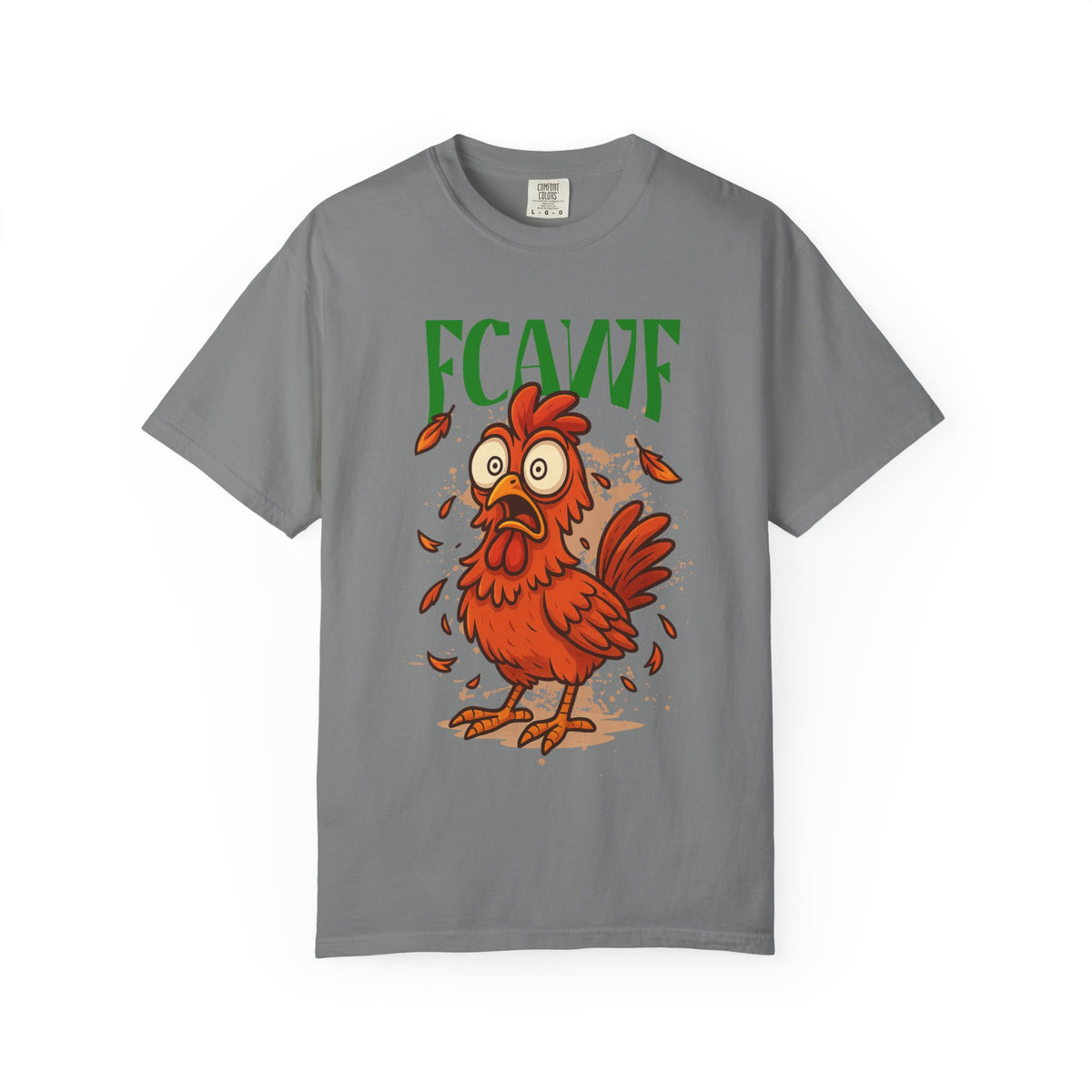 FPD - FCAWF Funny Panic Chicken Screaming Rooster Streetwear Unisex Heavyweight Cotton T-Shirt, Sarcastic Barnyard Animal Graphic Tee