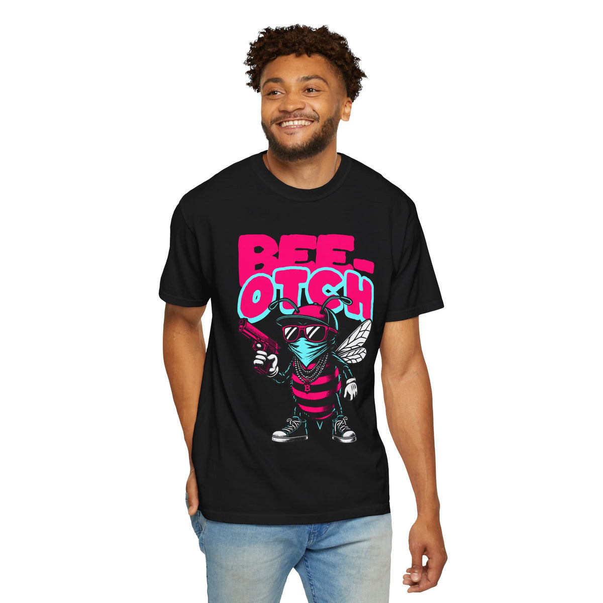 FPD - Bee-Otch Streetwear Graphic Tee – Funny Gangster Bee Unisex Heavyweight Cotton T-Shirt, Trendy Humorous Urban Apparel