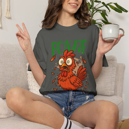 FPD - FCAWF Funny Panic Chicken Screaming Rooster Streetwear Unisex Heavyweight Cotton T-Shirt, Sarcastic Barnyard Animal Graphic Tee