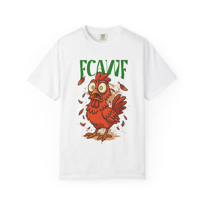 FPD - FCAWF Funny Panic Chicken Screaming Rooster Streetwear Unisex Heavyweight Cotton T-Shirt, Sarcastic Barnyard Animal Graphic Tee