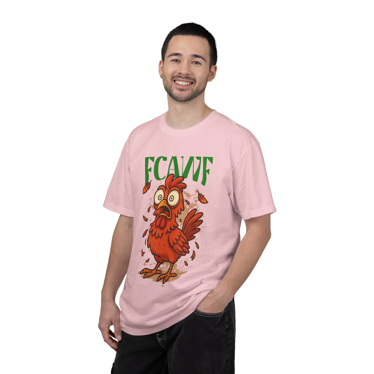 FPD - FCAWF Funny Panic Chicken Screaming Rooster Streetwear Unisex Heavyweight Cotton T-Shirt, Sarcastic Barnyard Animal Graphic Tee