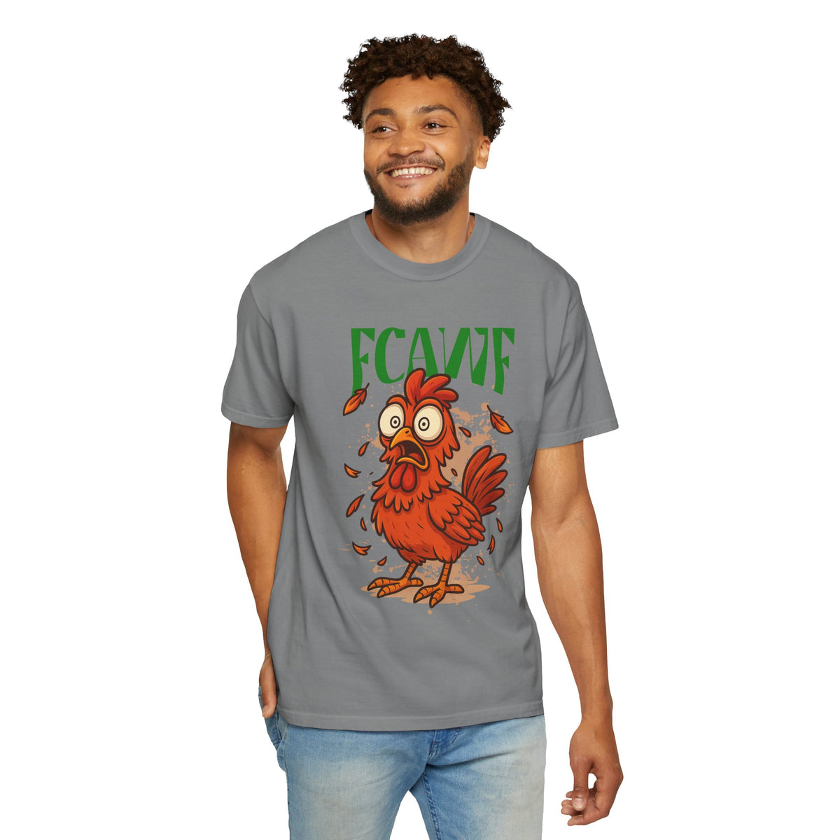 FPD - FCAWF Funny Panic Chicken Screaming Rooster Streetwear Unisex Heavyweight Cotton T-Shirt, Sarcastic Barnyard Animal Graphic Tee