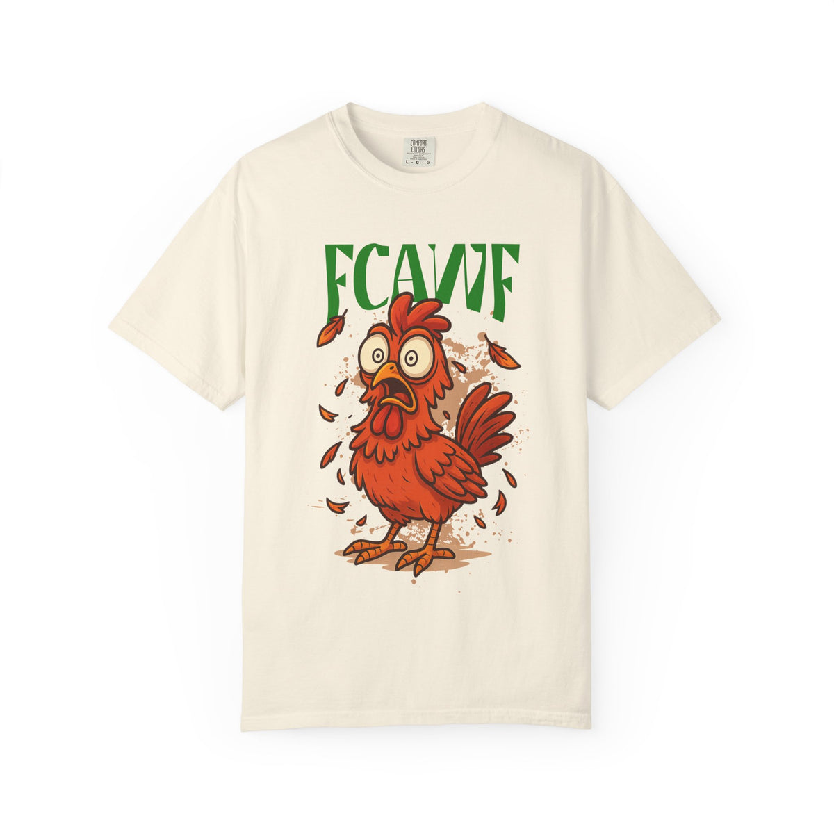 FPD - FCAWF Funny Panic Chicken Screaming Rooster Streetwear Unisex Heavyweight Cotton T-Shirt, Sarcastic Barnyard Animal Graphic Tee