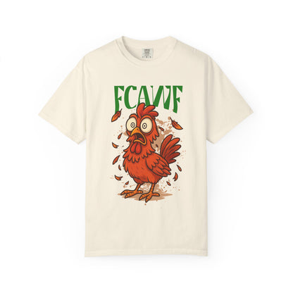 FPD - FCAWF Funny Panic Chicken Screaming Rooster Streetwear Unisex Heavyweight Cotton T-Shirt, Sarcastic Barnyard Animal Graphic Tee