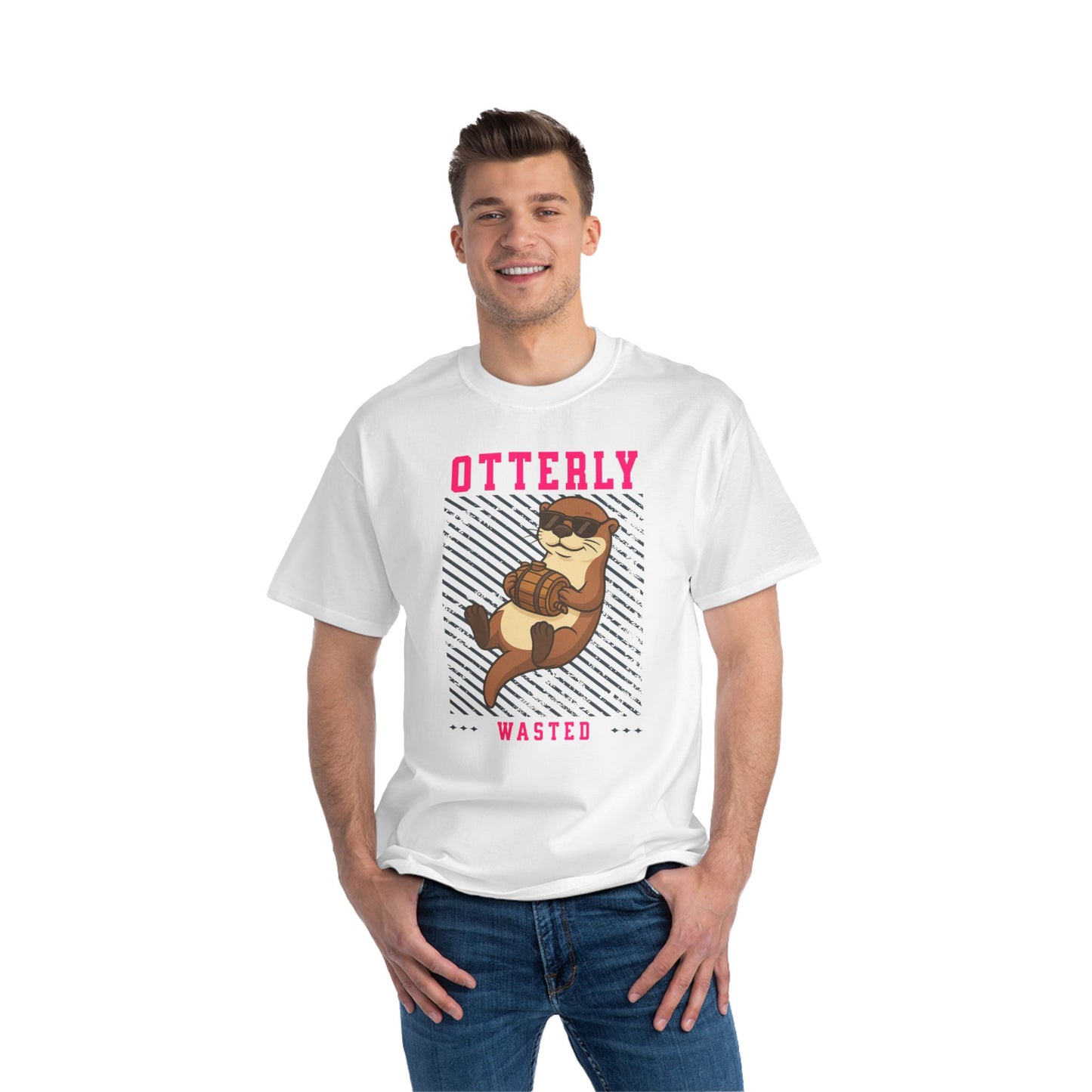 Otterly Wasted Oversized T-Shirt – Funny Animal Pun Graphic Tee | Beer Party Print