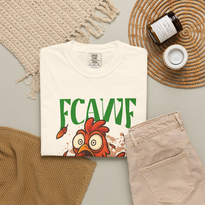 FPD - FCAWF Funny Panic Chicken Screaming Rooster Streetwear Unisex Heavyweight Cotton T-Shirt, Sarcastic Barnyard Animal Graphic Tee