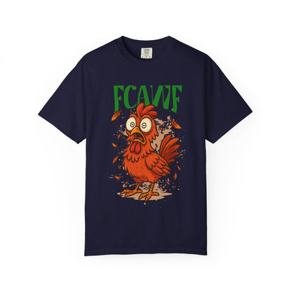 FPD - FCAWF Funny Panic Chicken Screaming Rooster Streetwear Unisex Heavyweight Cotton T-Shirt, Sarcastic Barnyard Animal Graphic Tee