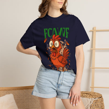 FPD - FCAWF Funny Panic Chicken Screaming Rooster Streetwear Unisex Heavyweight Cotton T-Shirt, Sarcastic Barnyard Animal Graphic Tee