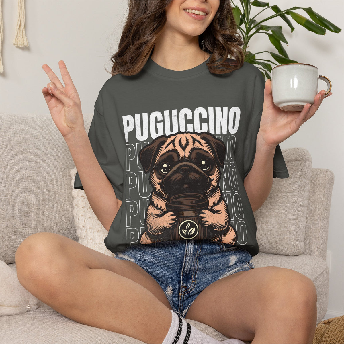 FPD - Puguccino Funny Pug Coffee T-Shirt | Indulge In Pug Passion Cute Dog Cappuccino Graphic Tee | Pet Lover Gift Shirt