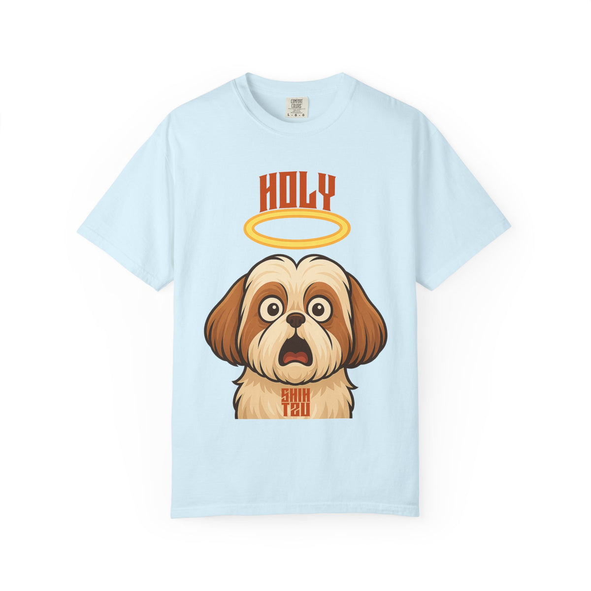 FPD - Holy Shih Tzu Funny Dog Halo Shocked Expression Unisex Heavyweight Cotton T-Shirt, Sarcastic Pet Humor Graphic Tee