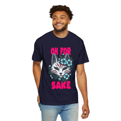 FPD - Oh For Sake Japanese Kitsune Fox Floral Streetwear Unisex Heavyweight Cotton T-Shirt, Sarcastic Anime Mask Graphic Tee