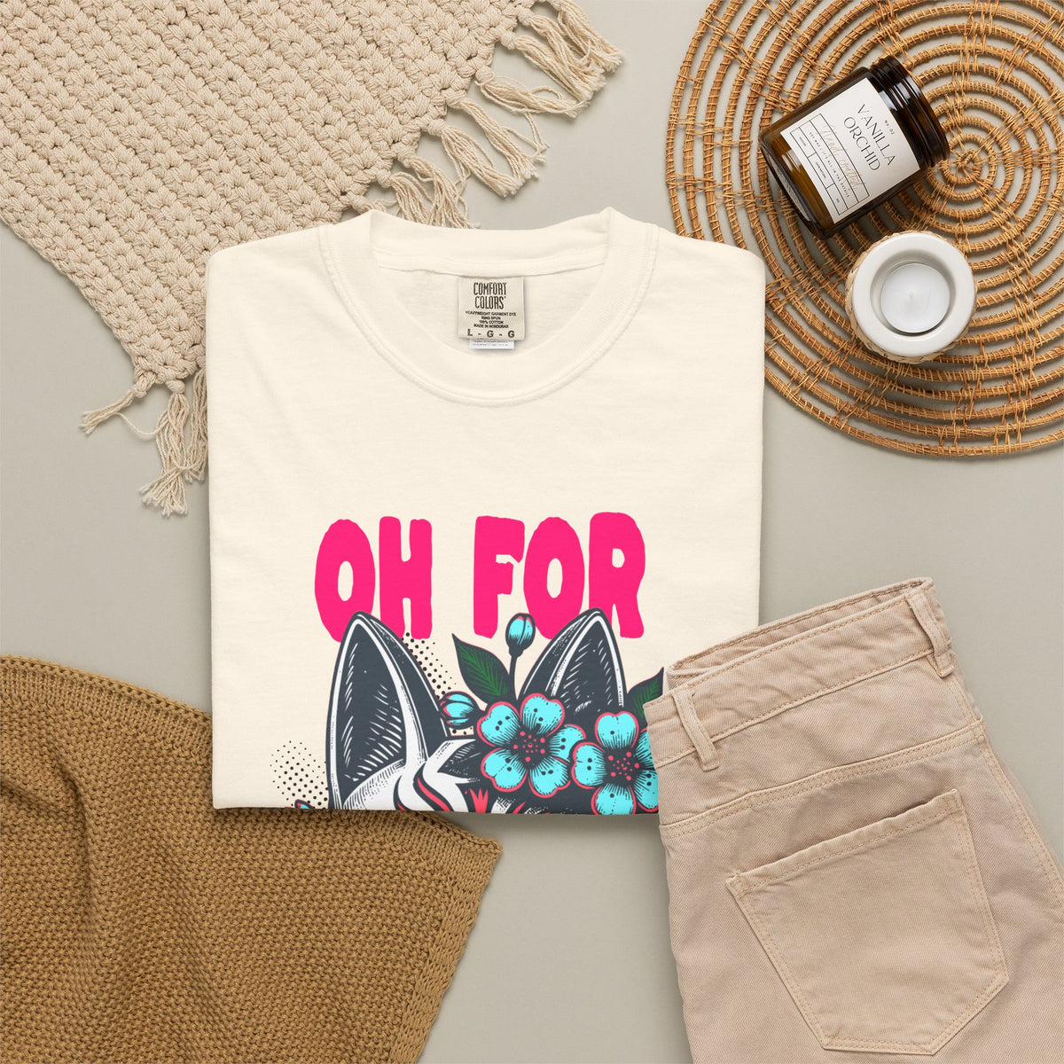 FPD - Oh For Sake Japanese Kitsune Fox Floral Streetwear Unisex Heavyweight Cotton T-Shirt, Sarcastic Anime Mask Graphic Tee