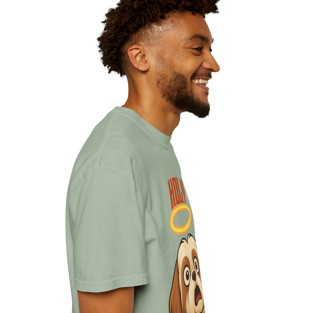 FPD - Holy Shih Tzu Funny Dog Halo Shocked Expression Unisex Heavyweight Cotton T-Shirt, Sarcastic Pet Humor Graphic Tee