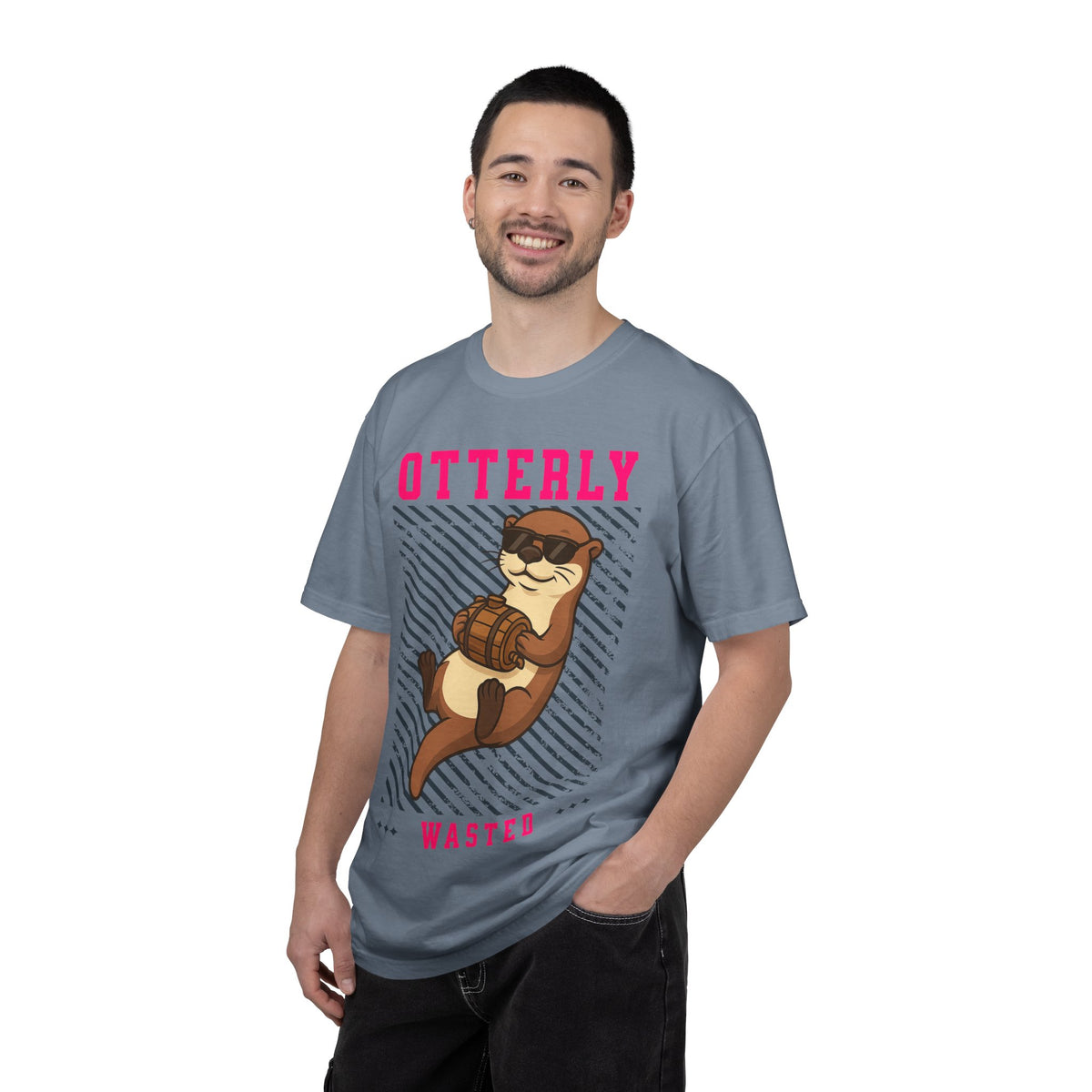FPD - Otterly Wasted Funny Drinking Otter Sunglasses Barrel Streetwear Unisex Heavyweight Cotton T-Shirt, Sarcastic Party Animal Graphic Tee
