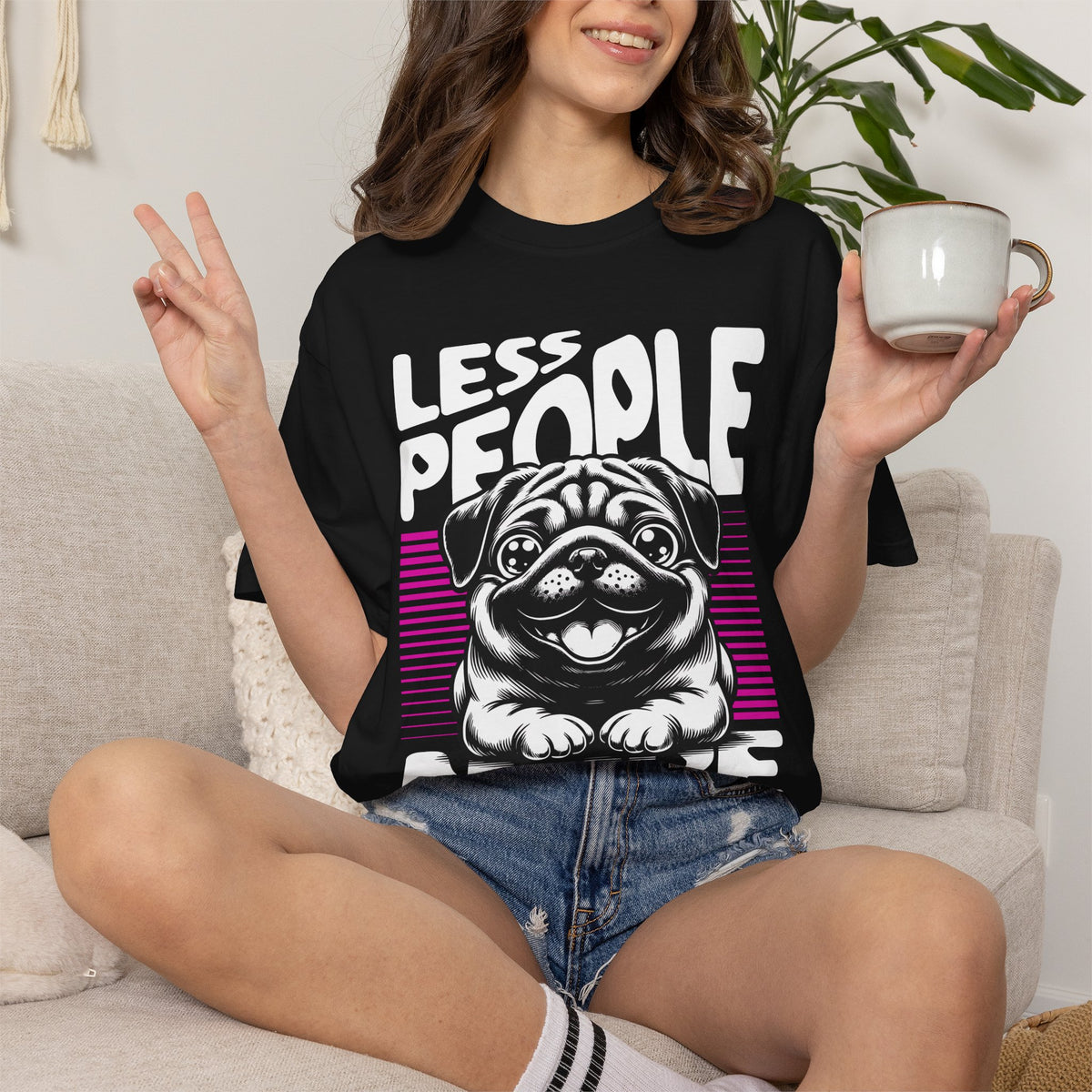 FPD - Less People More Dogs T-Shirt | Cute Pug Introvert Graphic Tee | Funny Pet Lover Gift Shirt