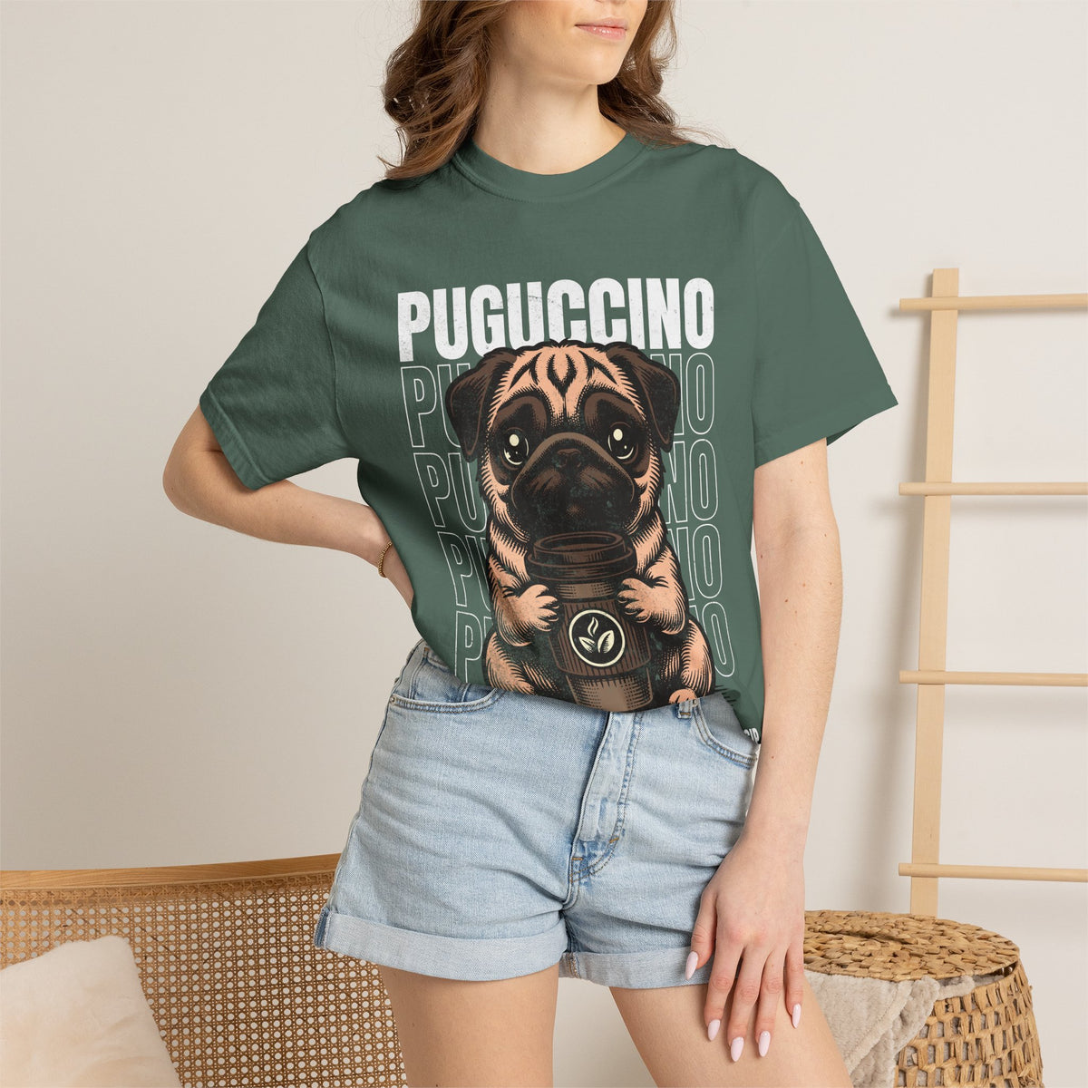 FPD - Puguccino Funny Pug Coffee T-Shirt | Indulge In Pug Passion Cute Dog Cappuccino Graphic Tee | Pet Lover Gift Shirt