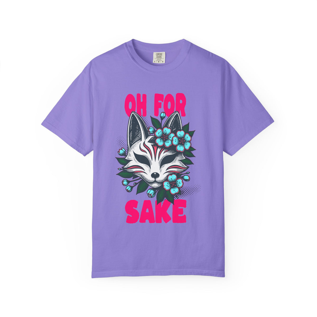 FPD - Oh For Sake Japanese Kitsune Fox Floral Streetwear Unisex Heavyweight Cotton T-Shirt, Sarcastic Anime Mask Graphic Tee