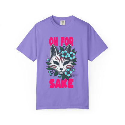 FPD - Oh For Sake Japanese Kitsune Fox Floral Streetwear Unisex Heavyweight Cotton T-Shirt, Sarcastic Anime Mask Graphic Tee