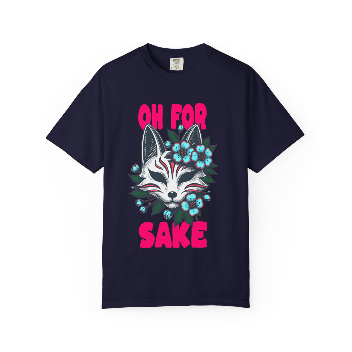 FPD - Oh For Sake Japanese Kitsune Fox Floral Streetwear Unisex Heavyweight Cotton T-Shirt, Sarcastic Anime Mask Graphic Tee