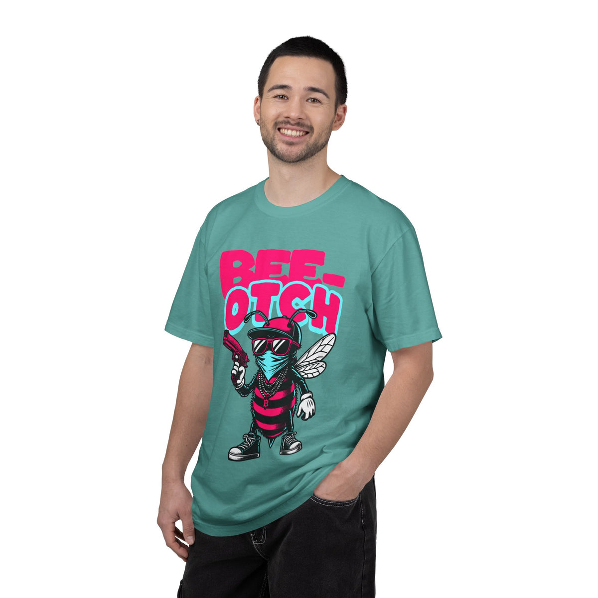 FPD - Bee-Otch Streetwear Graphic Tee – Funny Gangster Bee Unisex Heavyweight Cotton T-Shirt, Trendy Humorous Urban Apparel