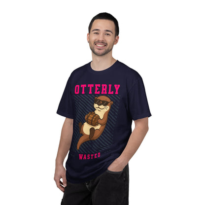 FPD - Otterly Wasted Funny Drinking Otter Sunglasses Barrel Streetwear Unisex Heavyweight Cotton T-Shirt, Sarcastic Party Animal Graphic Tee