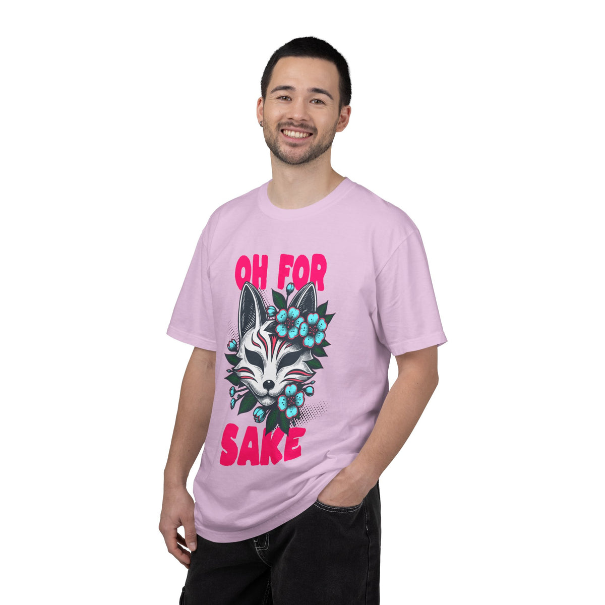 FPD - Oh For Sake Japanese Kitsune Fox Floral Streetwear Unisex Heavyweight Cotton T-Shirt, Sarcastic Anime Mask Graphic Tee