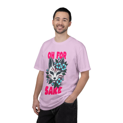 FPD - Oh For Sake Japanese Kitsune Fox Floral Streetwear Unisex Heavyweight Cotton T-Shirt, Sarcastic Anime Mask Graphic Tee