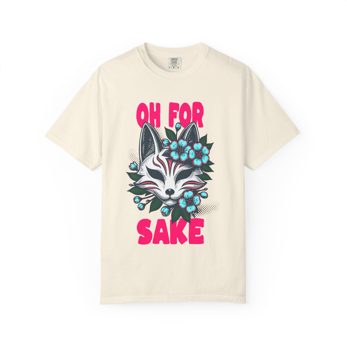 FPD - Oh For Sake Japanese Kitsune Fox Floral Streetwear Unisex Heavyweight Cotton T-Shirt, Sarcastic Anime Mask Graphic Tee