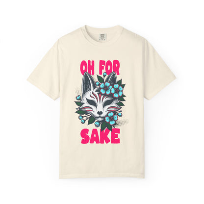 FPD - Oh For Sake Japanese Kitsune Fox Floral Streetwear Unisex Heavyweight Cotton T-Shirt, Sarcastic Anime Mask Graphic Tee