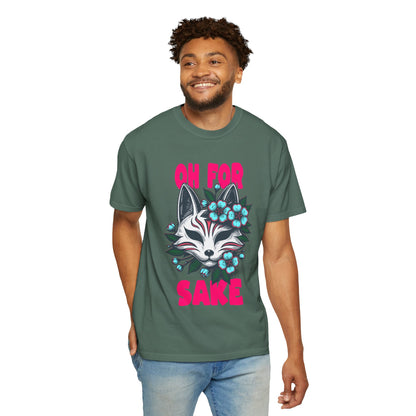 FPD - Oh For Sake Japanese Kitsune Fox Floral Streetwear Unisex Heavyweight Cotton T-Shirt, Sarcastic Anime Mask Graphic Tee