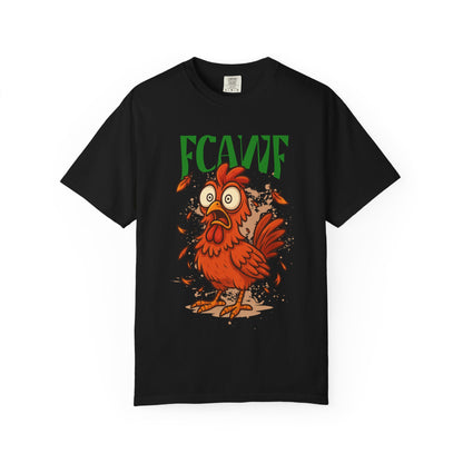 FPD - FCAWF Funny Panic Chicken Screaming Rooster Streetwear Unisex Heavyweight Cotton T-Shirt, Sarcastic Barnyard Animal Graphic Tee