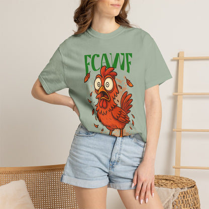 FPD - FCAWF Funny Panic Chicken Screaming Rooster Streetwear Unisex Heavyweight Cotton T-Shirt, Sarcastic Barnyard Animal Graphic Tee