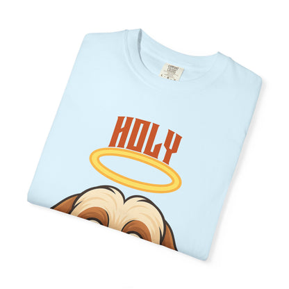 FPD - Holy Shih Tzu Funny Dog Halo Shocked Expression Unisex Heavyweight Cotton T-Shirt, Sarcastic Pet Humor Graphic Tee