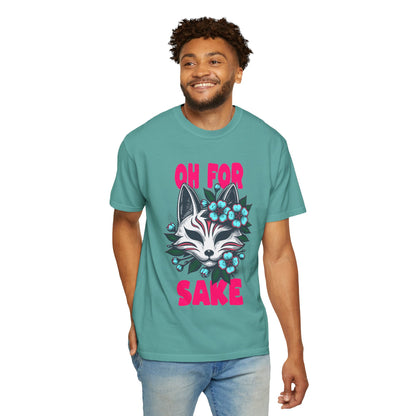 FPD - Oh For Sake Japanese Kitsune Fox Floral Streetwear Unisex Heavyweight Cotton T-Shirt, Sarcastic Anime Mask Graphic Tee