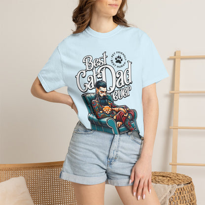 FPD - Best Cat Dad Ever T-Shirt | Tattooed Cat Dad In Armchair Graphic Tee | Funny Pet Lover Gift Shirt