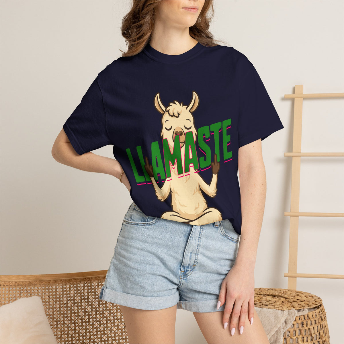 FPD - Llamaste B*itches Yoga Llama Funny Meditation Streetwear Unisex Heavyweight Cotton T-Shirt, Sarcastic Zen Animal Graphic Tee