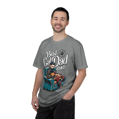FPD - Best Cat Dad Ever T-Shirt | Tattooed Cat Dad In Armchair Graphic Tee | Funny Pet Lover Gift Shirt