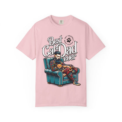 FPD - Best Cat Dad Ever T-Shirt | Tattooed Cat Dad In Armchair Graphic Tee | Funny Pet Lover Gift Shirt