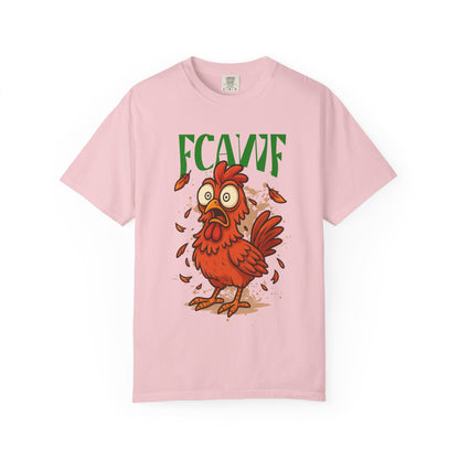 FPD - FCAWF Funny Panic Chicken Screaming Rooster Streetwear Unisex Heavyweight Cotton T-Shirt, Sarcastic Barnyard Animal Graphic Tee